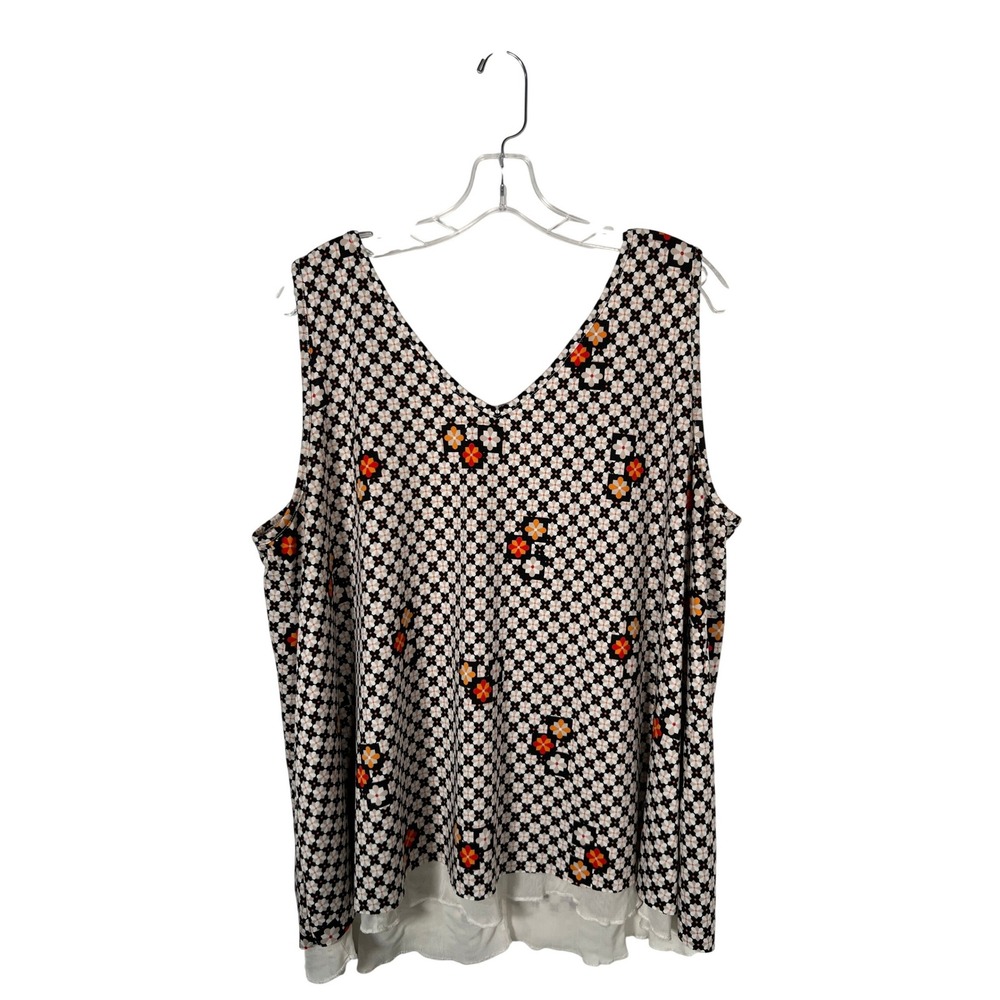 Whimsigoth Checkered Tank Top Floral Geometric Sleeveless V-Neck Swing Top2X